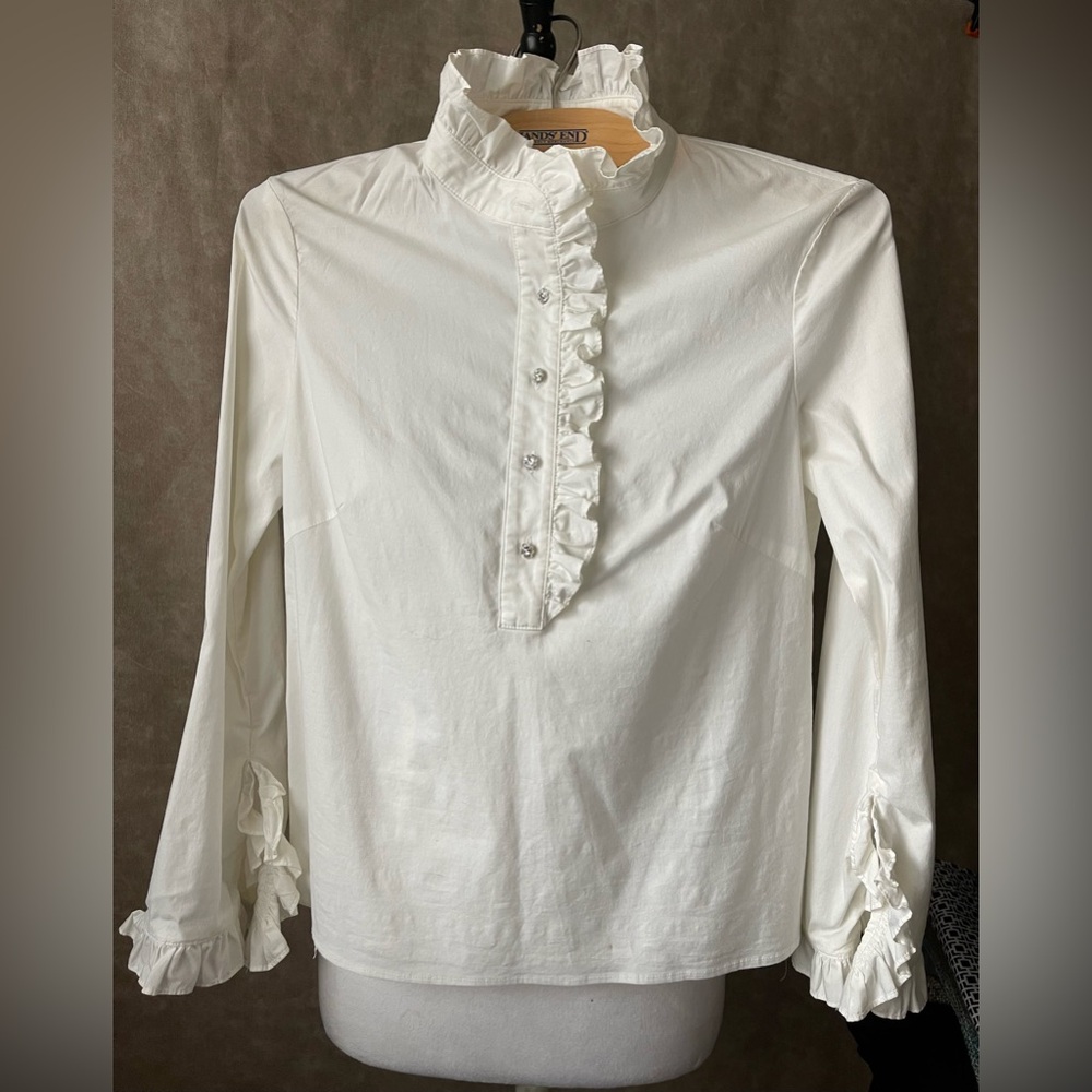 Tory Burch White Ruffle Blouse | Romantic Victorian Button Front Top Sz 2 - Picture 3 of 7